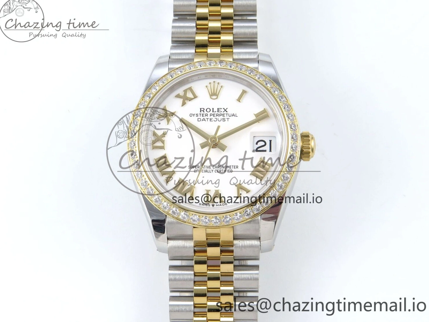 Good Copy Rolex Watches Jubilee Diamonds ETA Roman Dial 278383RBR MoistureWicking ARF SS Bracelet 904L DateJust Best 31 1:1 Bezel on White Edition Steel 407 YG 0108